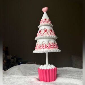 Valentine’s Day Heart Cupcake Tree Pink Red Frosted Glitter Decor New